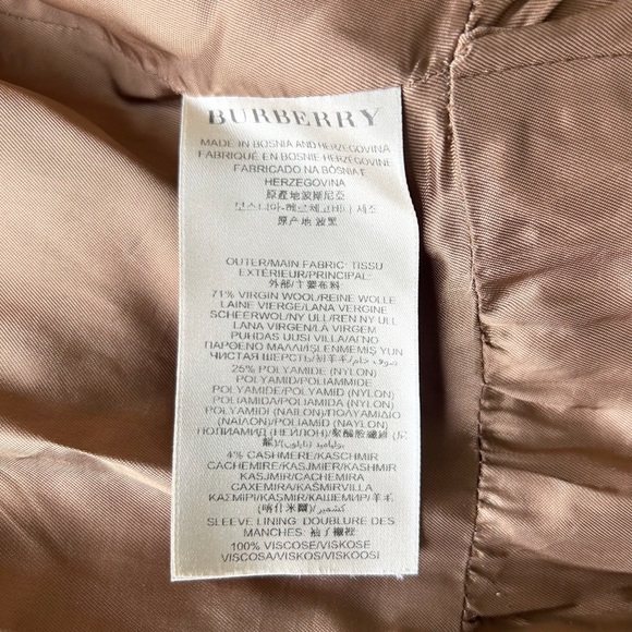 Burberry Camel Tan Brown Wool Peplum Double Breasted Coat Size 8 - Picture 11 of 15